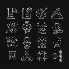 chalk icons set, different stages of planning