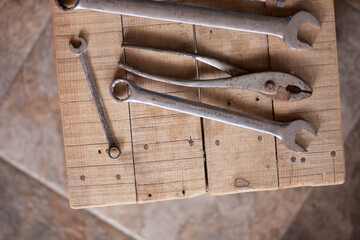 old tools on wood
