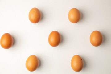 brown chicken eggs on color background