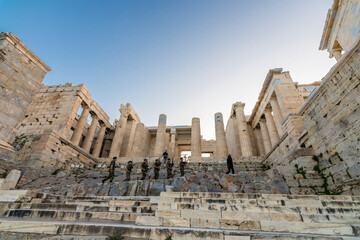 The Acropolis of Athens from the remains of Propylaea, a monumental gateway in Greek architecture.