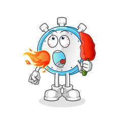 alarm clock eat hot chilie mascot. cartoon vector