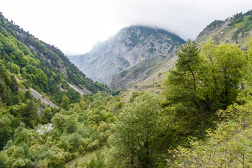 Fototapeta premium Cloudy view of mountains in North Osetia Alania, North Caucasus, Russia
