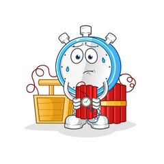 alarm clock holding dynamite character. cartoon mascot vector