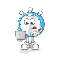 alarm clock with laptop mascot. cartoon vector
