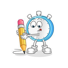 alarm clock write with pencil character. cartoon mascot vector