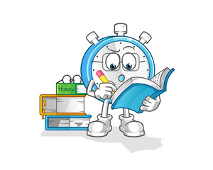 alarm clock studying mascot. cartoon vector