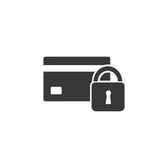 Credit card icon with shield and padlock symbol. Vector