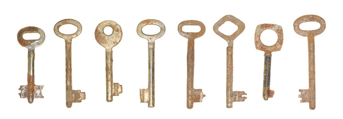 Fototapeta na wymiar Collection old keys on white background