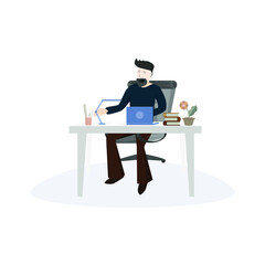 Working at Home Office. Office Concept. Flat Isometric Vector Illustration.