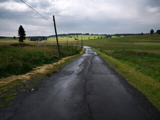 Fototapeta na wymiar Road in the Ore Mountains in the west of the Czech Republic
