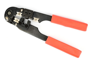 Crimping tool for network wires with red plastic handles