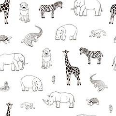 African animals map vector hand drawn seamless pattern.