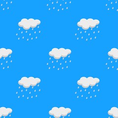 Vector illustration. Seamless pattern
cloud with raindrops
on a blue background. Design element for poster, banner, clothes.
