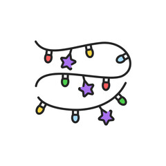 Christmas garland color line icon. Glowing lights. Editable stroke.