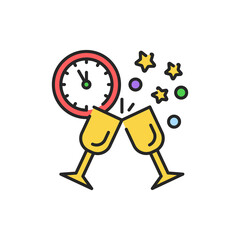 New Year celebration color line icon. Glowing lights. Editable stroke.