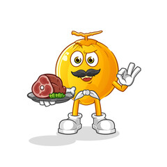 king coconut chef with meat mascot. cartoon vector