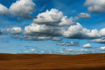 Minimalist farm ground under big sky.