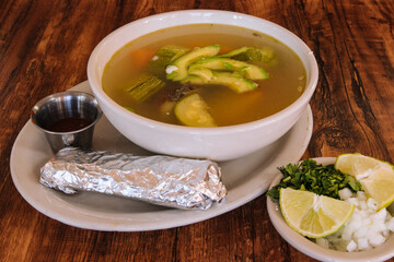 Mexican soup vegetable with avacado and zucchini