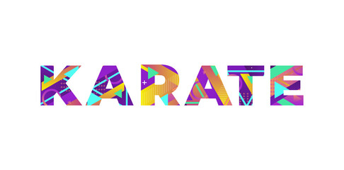 Karate Concept Retro Colorful Word Art Illustration