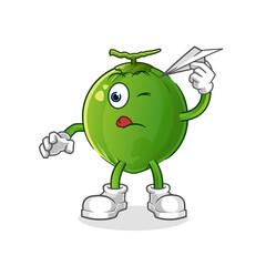 coconut with paper plane character. cartoon mascot vector