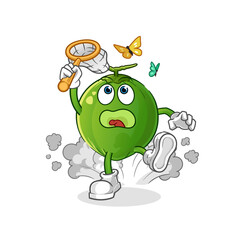 coconut catch butterfly illustration. character vector