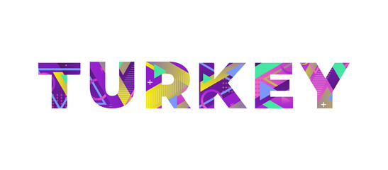 Turkey Concept Retro Colorful Word Art Illustration
