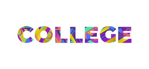 College Concept Retro Colorful Word Art Illustration