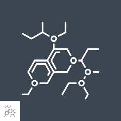 Molecule related vector thin line icon. Isolated on black background. Editable stroke. Vector illustration.