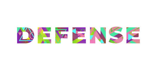 Defense Concept Retro Colorful Word Art Illustration
