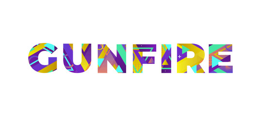 Gunfire Concept Retro Colorful Word Art Illustration