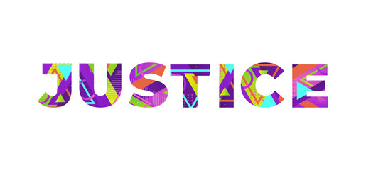 Justice Concept Retro Colorful Word Art Illustration