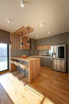 Beautiful Grey Modern Kitchen in a Luxury Apartment