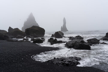 Vik Reynisfjara black sand beach in Iceland - Powered by Adobe