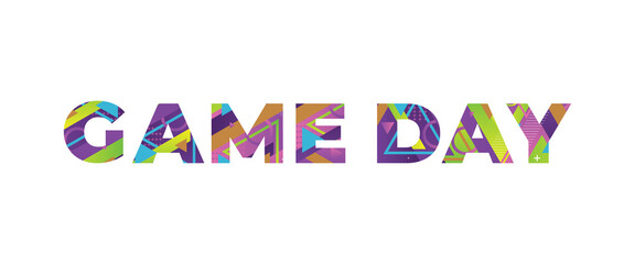 Game Day Concept Retro Colorful Word Art Illustration