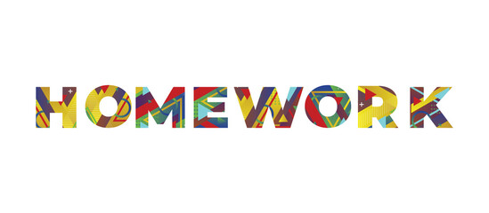 Homework Concept Retro Colorful Word Art Illustration