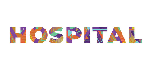Hospital Concept Retro Colorful Word Art Illustration