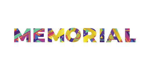 Memorial Concept Retro Colorful Word Art Illustration