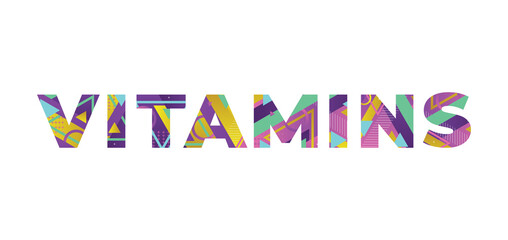 Vitamins Concept Retro Colorful Word Art Illustration