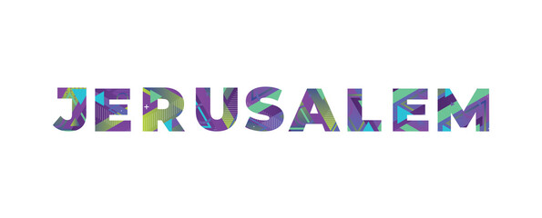 Jerusalem Concept Retro Colorful Word Art Illustration