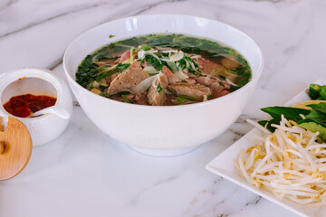 Beef Pho with sides