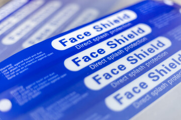Closeup Stack of Blue Face Shield to protect from direct splash and droplets.