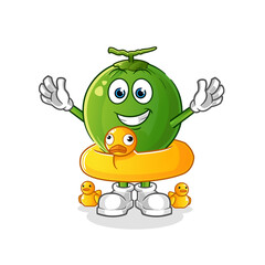 coconut with duck buoy cartoon. cartoon mascot vector