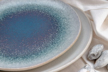 Detailed of Ceramic Plates on Calico. Ceramic tableware, Beautiful arrangement.