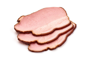 Smoked meat slices, isolated on white background