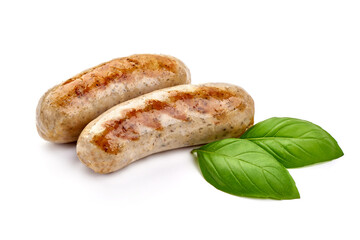 Grilled Munich Veal Sausages, isolated on white background