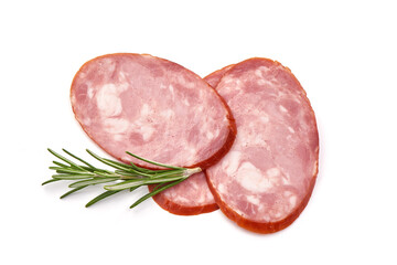 Smoked Ham sausage, isolated on white background
