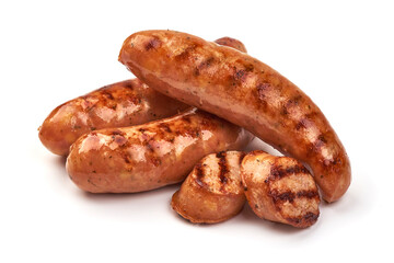 Grilled bavarian sausages, isolated on white background