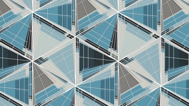 Isometric background with moving triangle shapes. 3d rendering loop animation HD