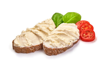 Soft cheese sandwich, isolated on white background