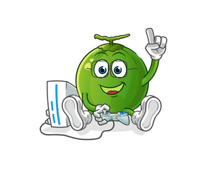 coconut playing video games vector. cartoon character